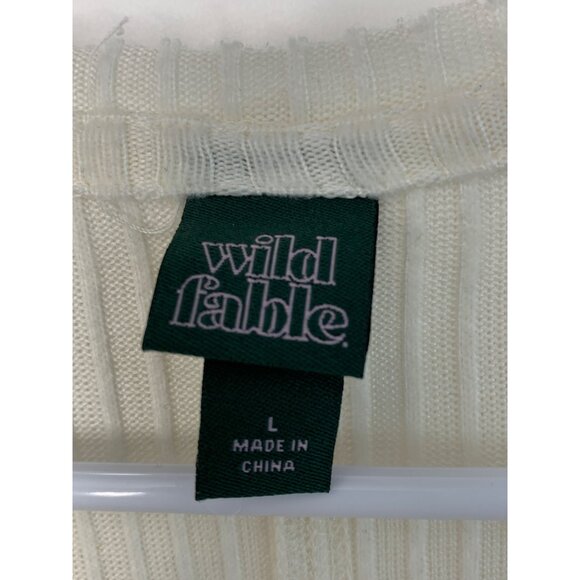 Wild Fable Women's Ivory Rib Twist Knit V-Neck Target LS  Boxy Top EUC 7515 - Picture 3 of 8